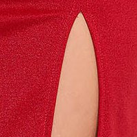 Rochie din crep rosie tip creion crapata pe picior cu umeri cu volum - StarShinerS