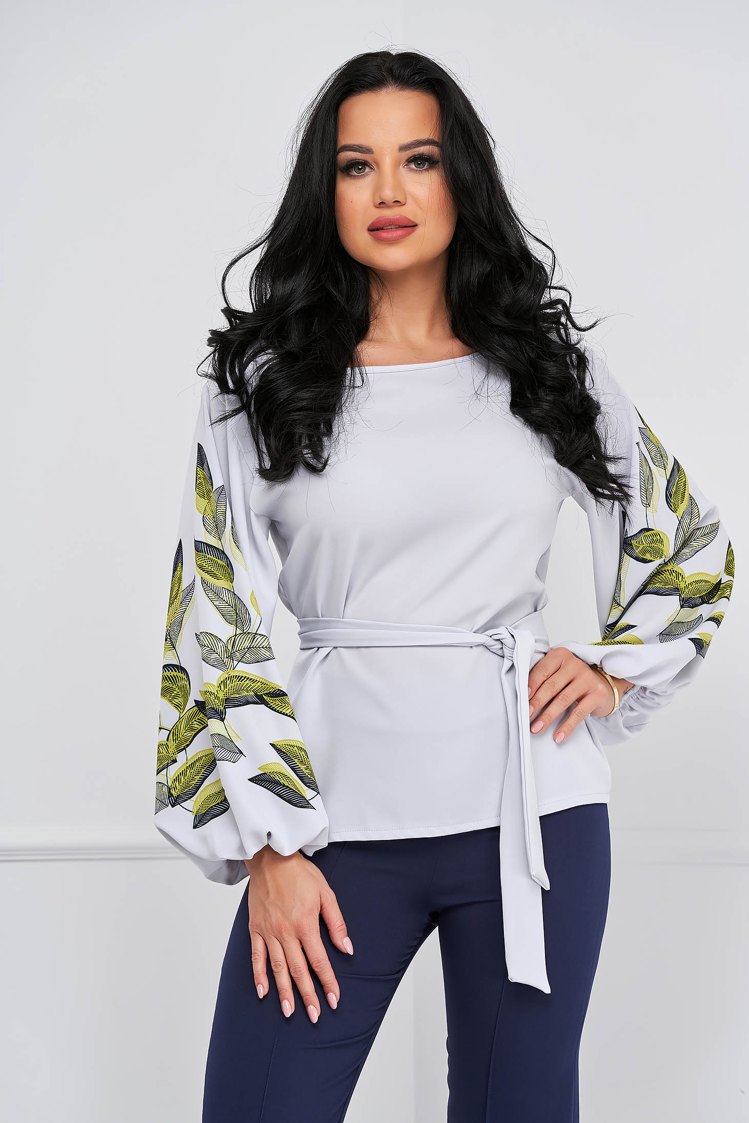 Bluza dama din georgette cu un croi drept si maneci bufante cu imprimeu digital - StarShinerS