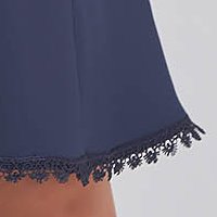 Navy Blue Elastic Fabric Dress in A-line with Ruffles on the Sleeve - StarShinerS