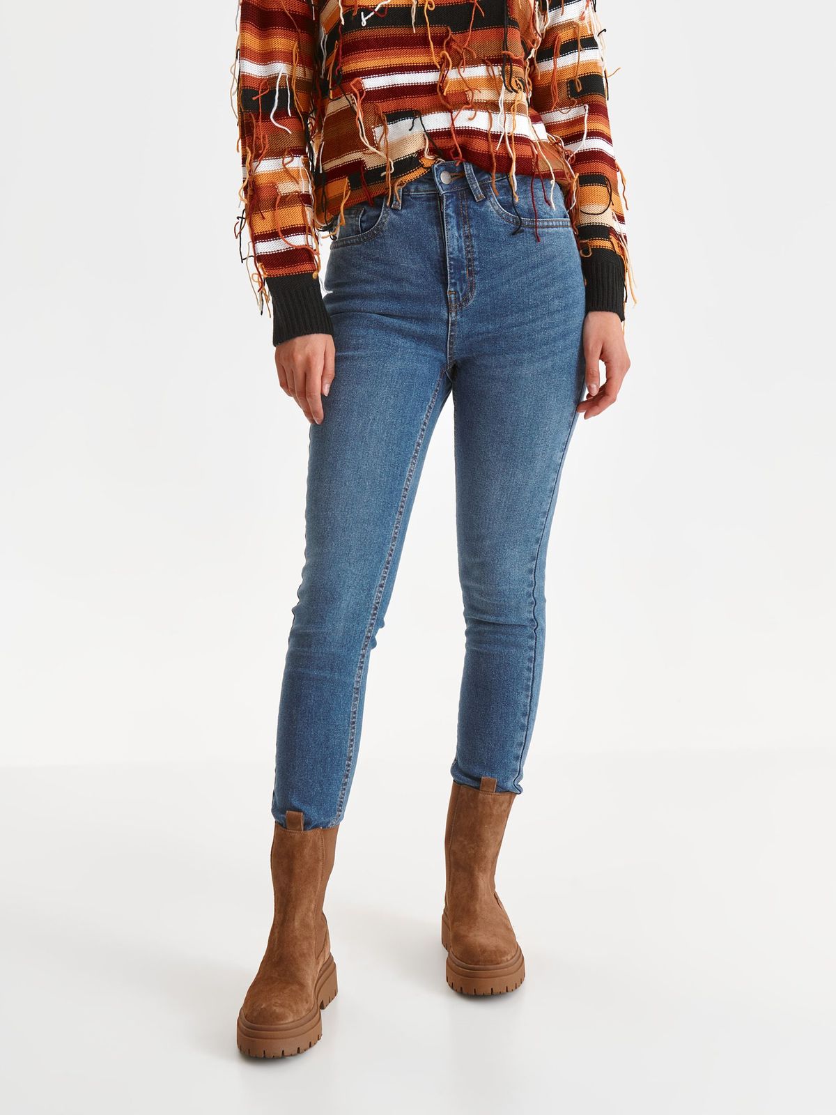 Blugi skinny albastri cu talie inalta - Top Secret