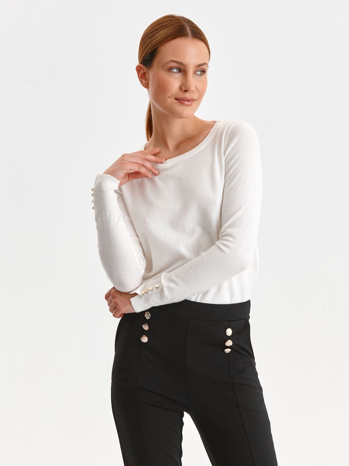 White sweater knitted thin fabric neckline
