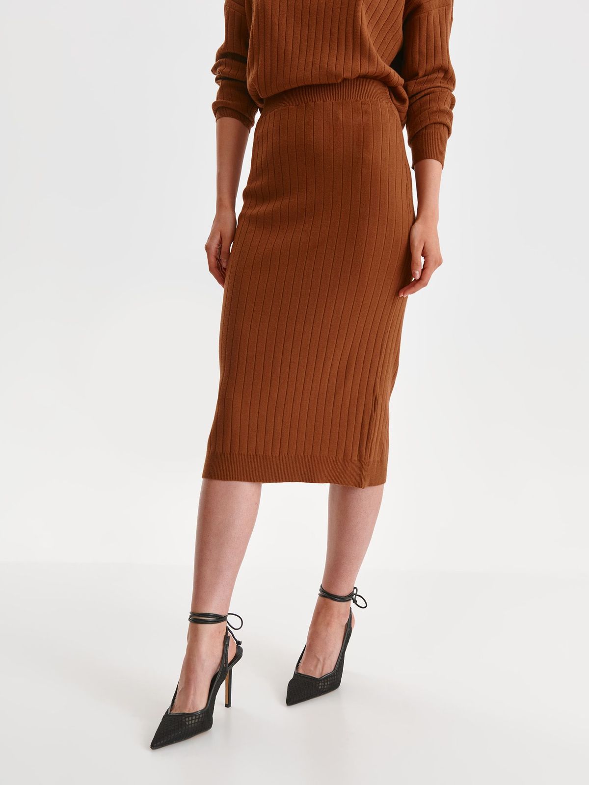 Brown skirt midi pencil from striped fabric