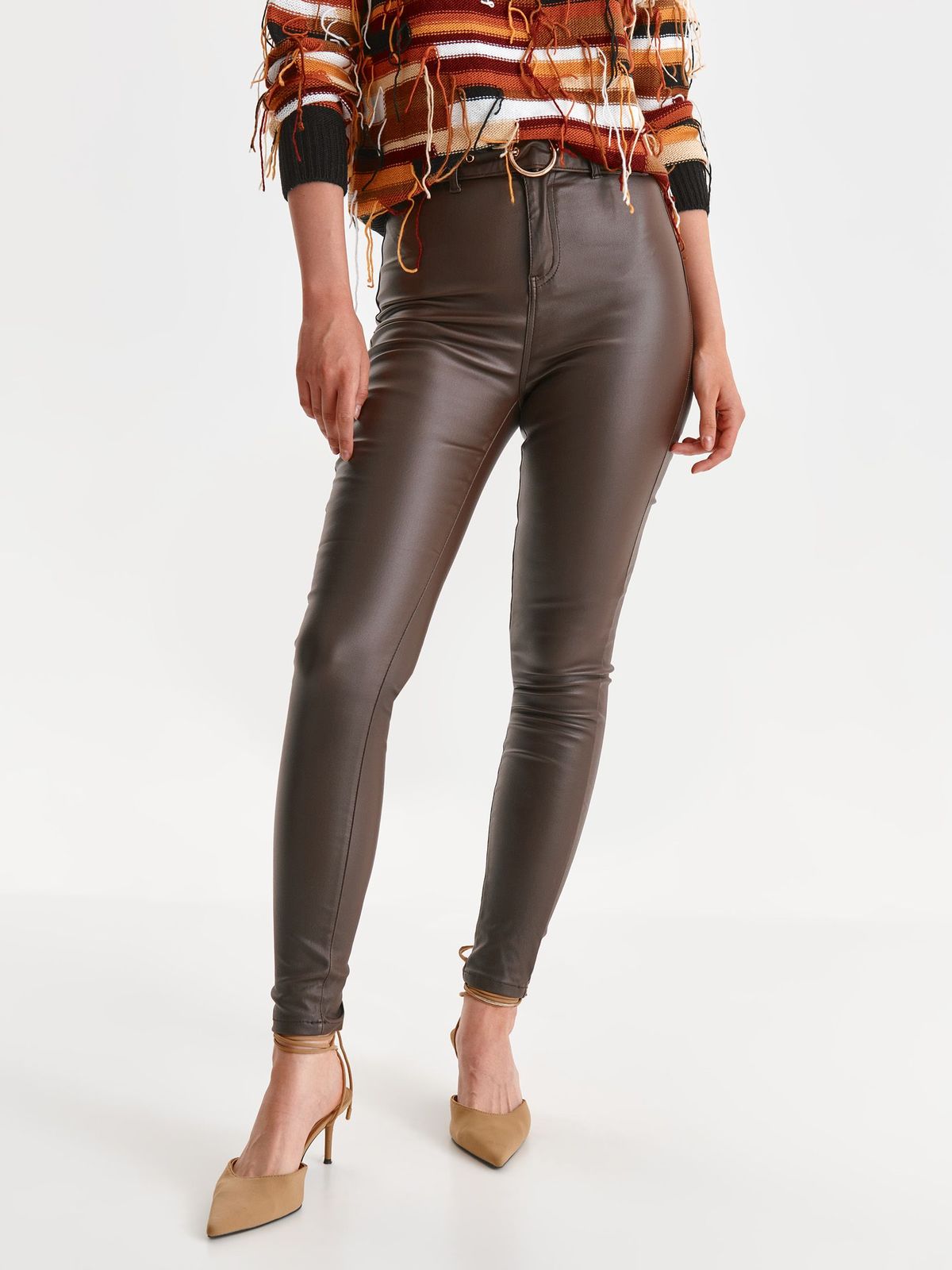 Brown trousers from ecological leather conical long