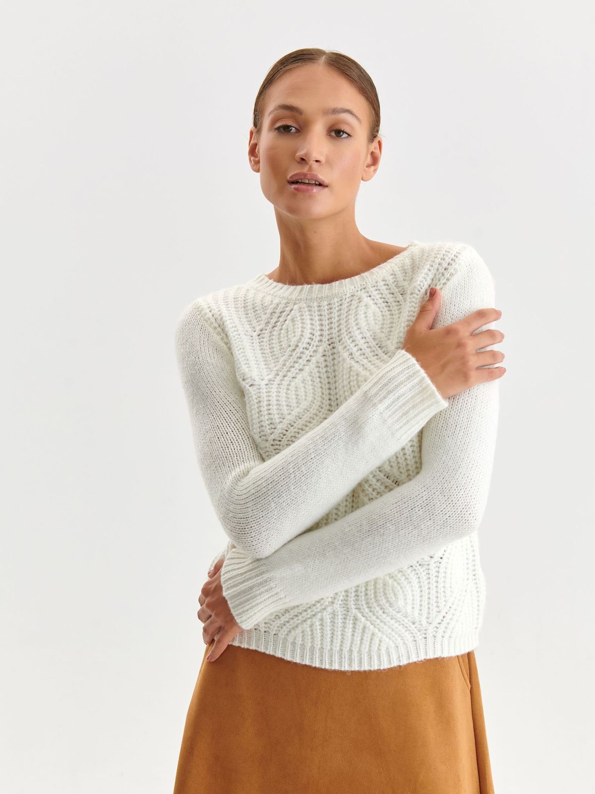 White sweater knitted loose fit neckline