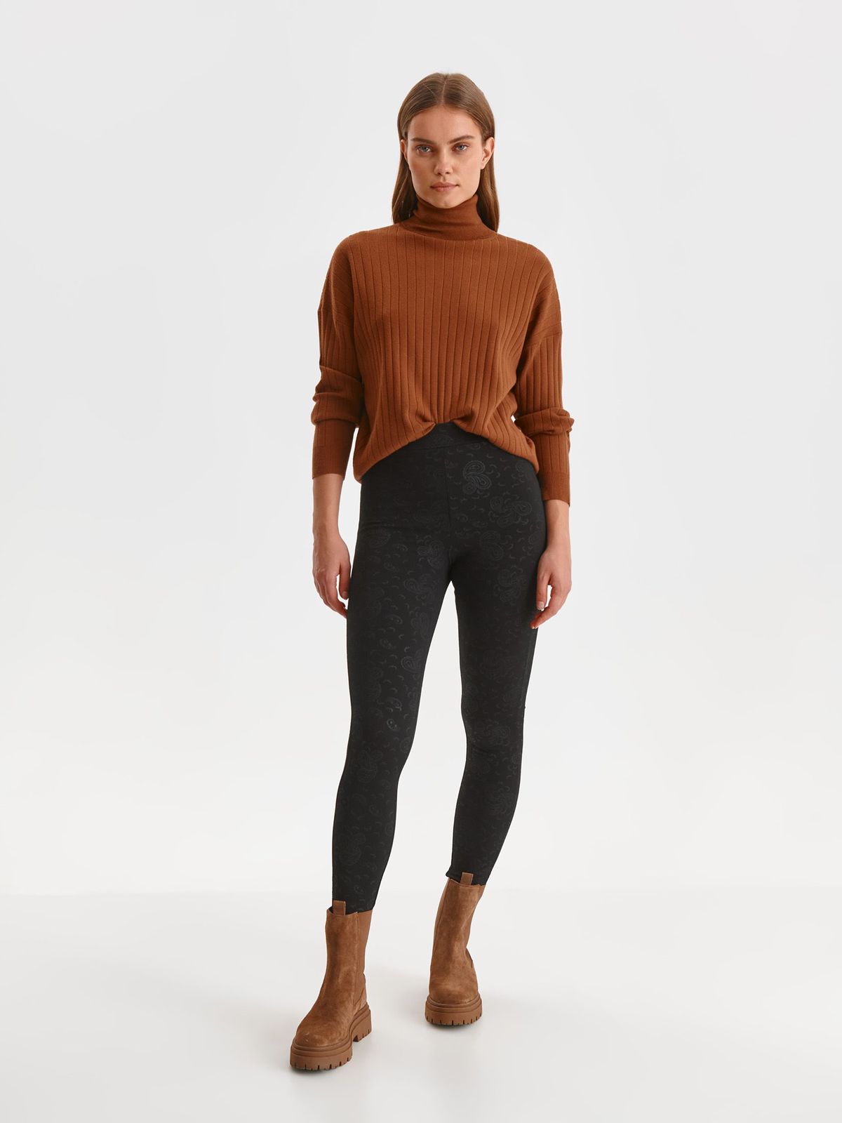 Black tights high waisted textured crepe