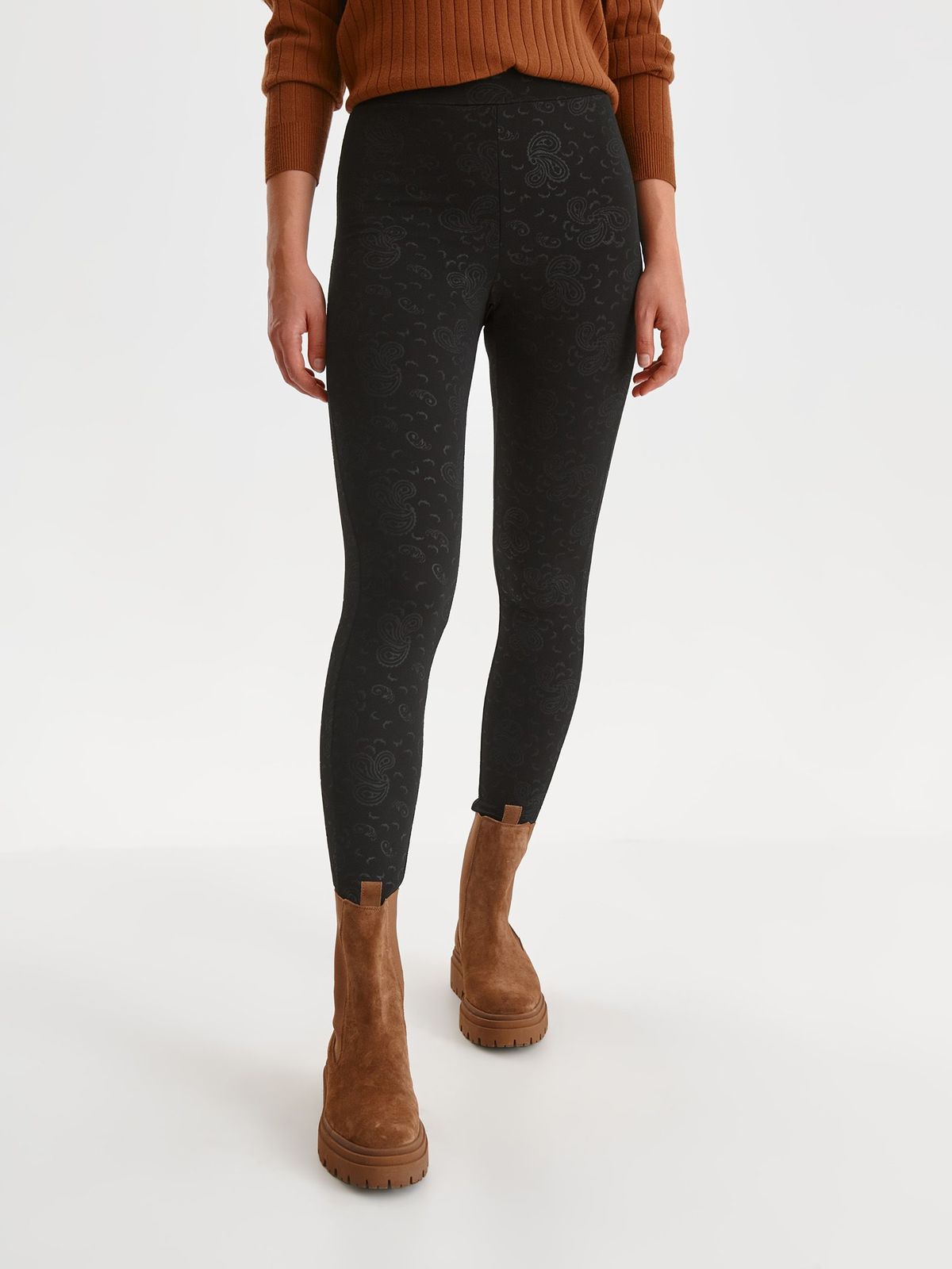 Black tights high waisted textured crepe