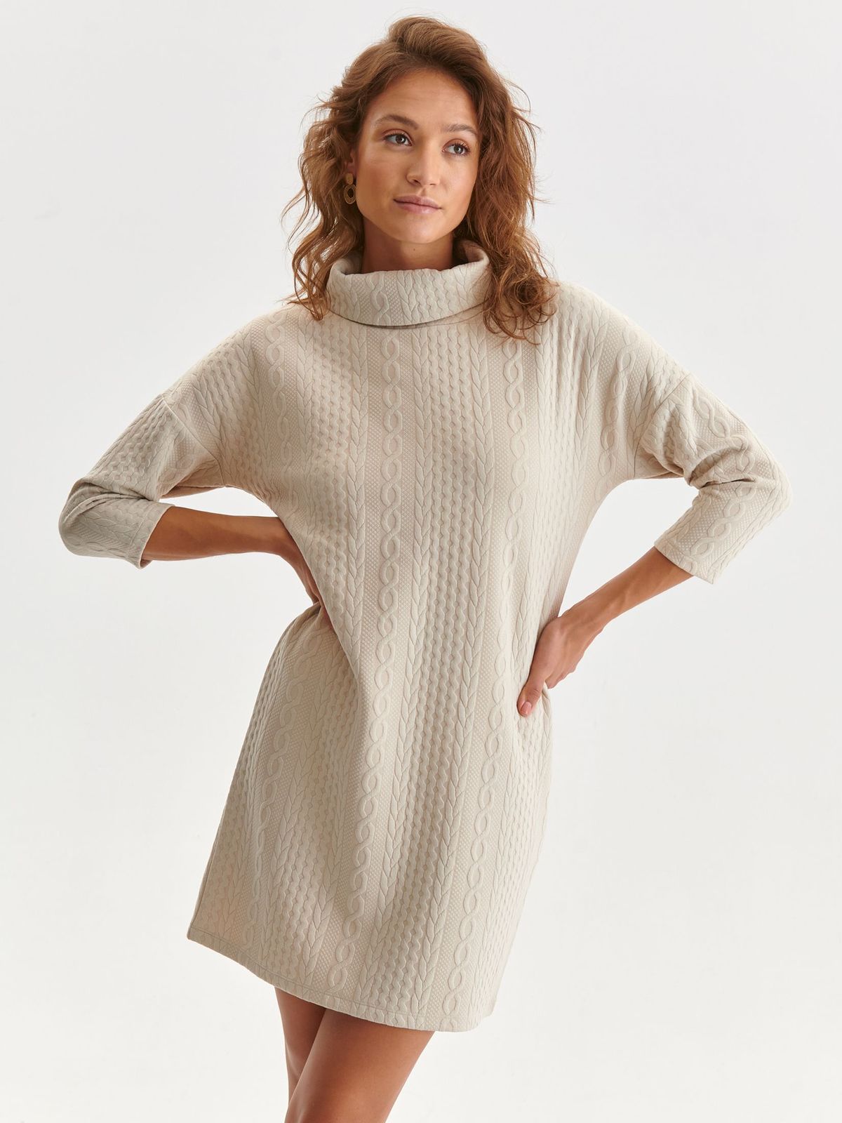 Peach dress knitted with turtle neck loose fit