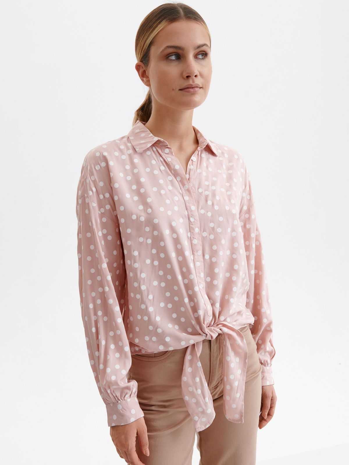 Lightpink women`s shirt georgette loose fit dots print