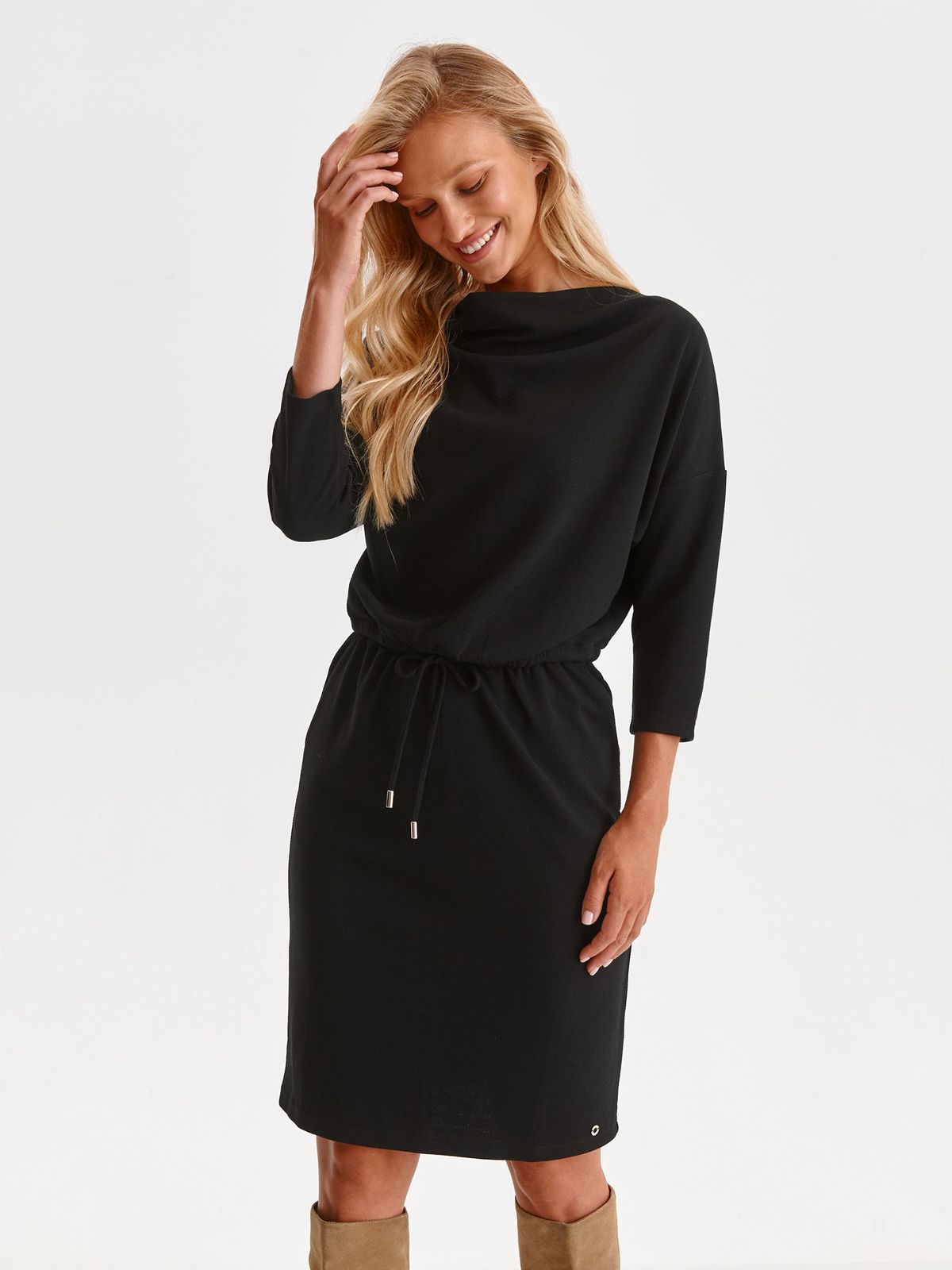 Rochie din jersey neagra tip creion cu buzunare si decolteu cazut - Top Secret