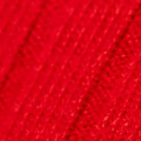 Piros pamutból készült csíkozott anyagú pulóver magas gallérral és dekoratív gombokkal