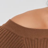 Rochie din tricot reiat maro scurta tip creion cu decupaje in material - SunShine