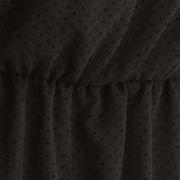 Fekete rövid fodros muszlin ruha harang alakú gumirozott derékrésszel