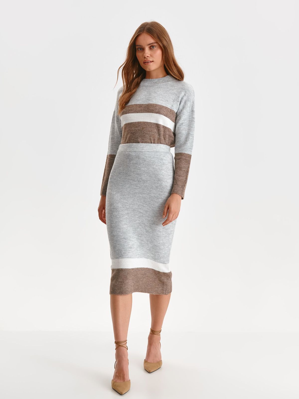 Grey skirt knitted midi pencil high waisted