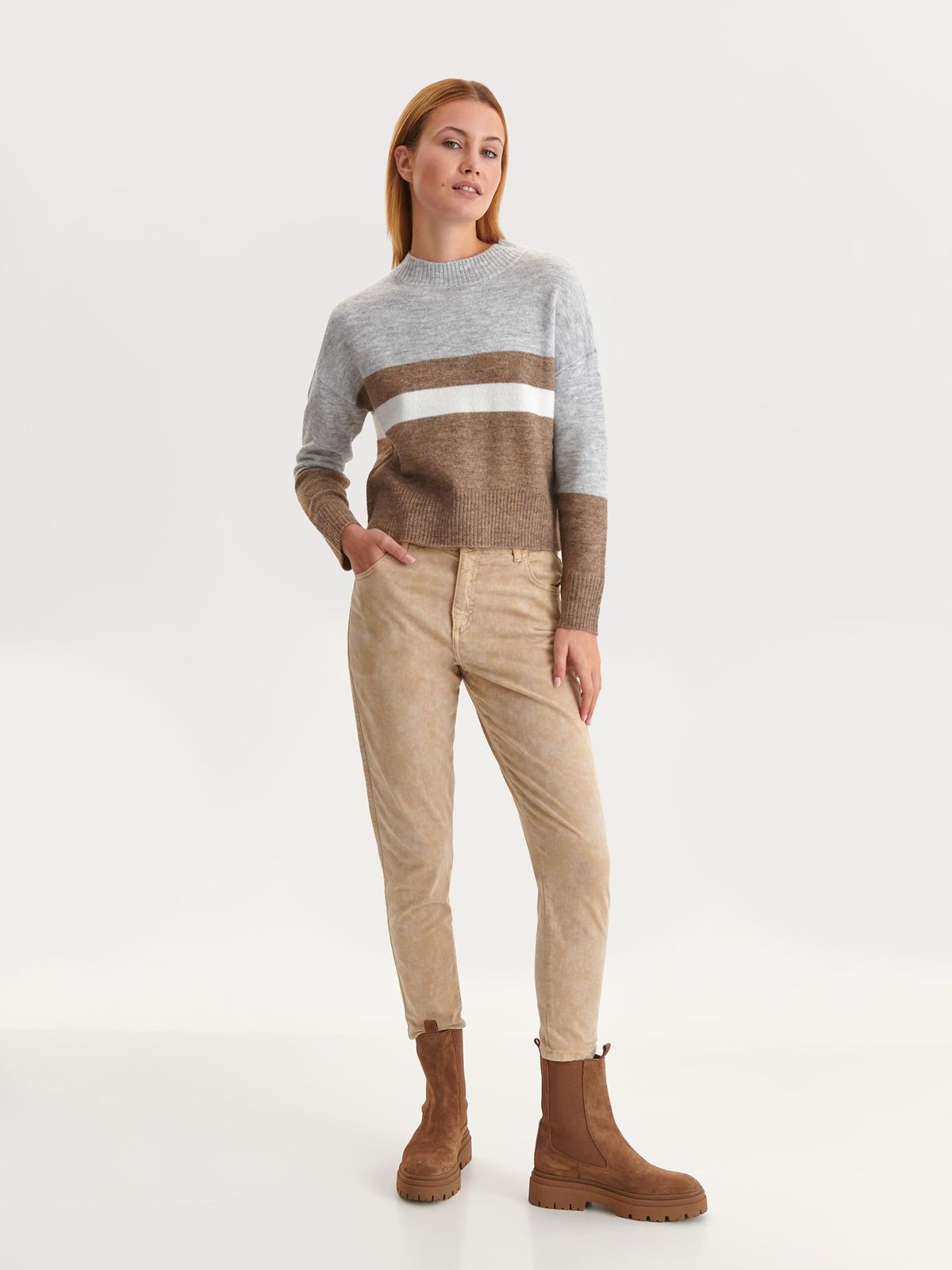 Pulover din tricot fin gri cu croi larg - Top Secret