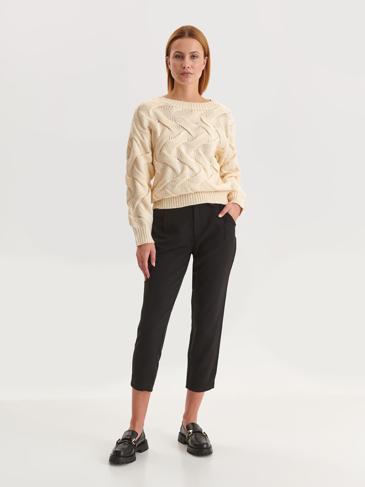 Pulover din tricot cu model in relief galben cu croi larg - Top Secret