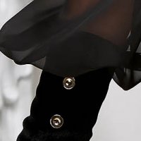 Women's Black Velvet Blouse with Puff Sleeves in Voile and Square Neckline - StarShinerS
