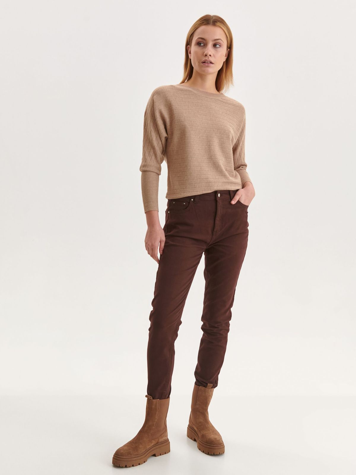 Brown trousers denim conical medium waist with pockets