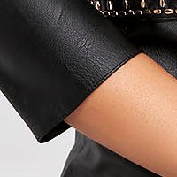 Black Faux Leather Short Pencil Dress with Metallic Applications - StarShinerS