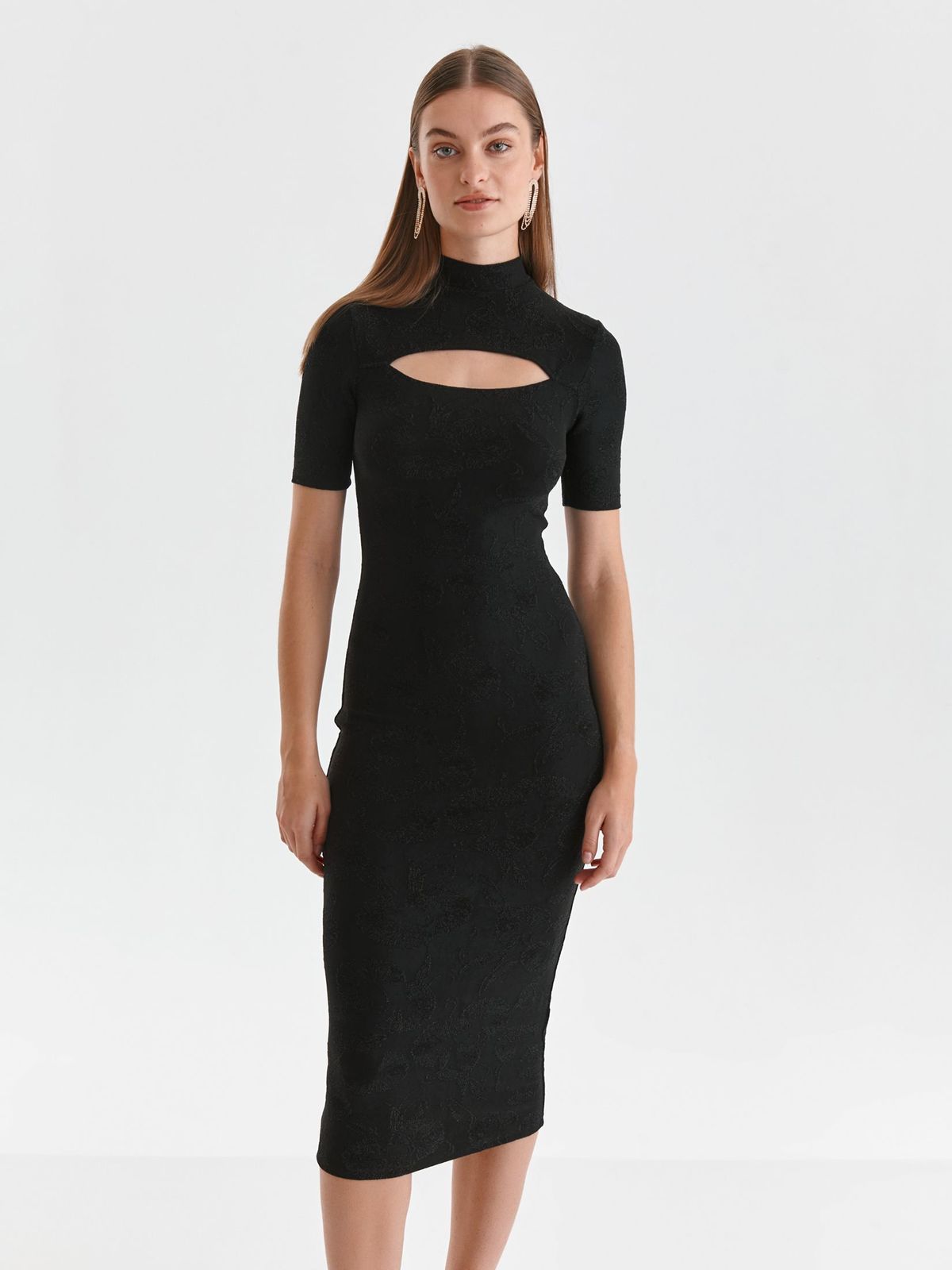 Black dress knitted midi pencil cut-out bust design