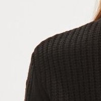 Fekete bő szabású kötött pulóver kötött mintával