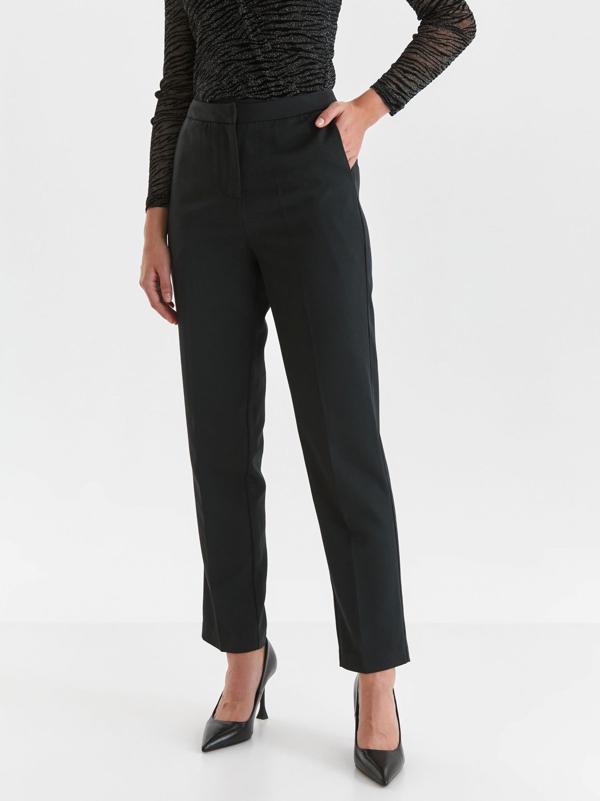 Pantaloni din stofa subtire usor elastica negri lungi cu un croi drept - Top Secret