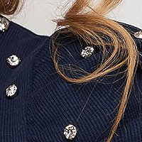 Bluza dama din tricot reiat bleumarin mulata cu umeri cu volum si pietre strass - SunShine