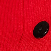 Piros szűk szabású fodros női blúz pamutból csíkozott anyag gomb kiegészítőkkel