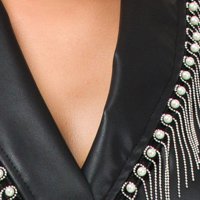Fekete midi zakó tipusú ruha műbőrből öv típusú kiegészítővel