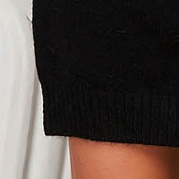 Pulover din tricot negru lung cu croi larg si maneci decupate cu aplicatii cu dantela si paiete - SunShine