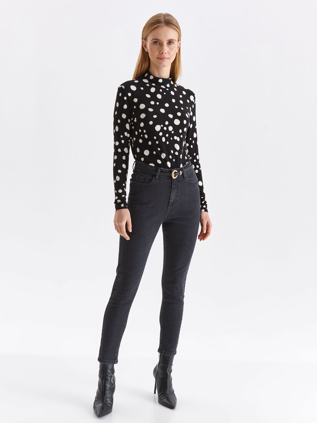 Black trousers denim long conical high waisted