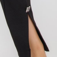Black tapered trousers made of slightly elastic fabric with high waist and front slit - PrettyGirl