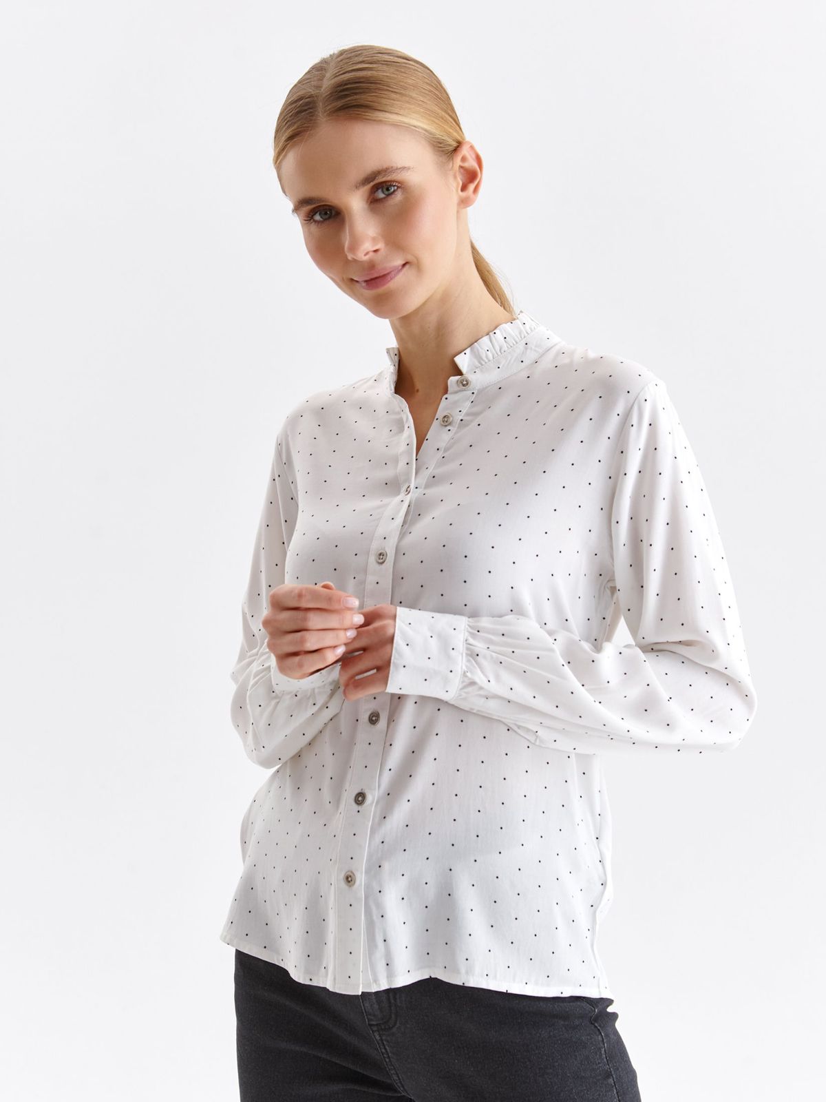 White women`s shirt thin fabric loose fit dots print