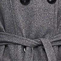 Palton din lana gri cambrat cu gluga detasabila accesorizat cu blana ecologica - SunShine