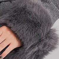 Palton din lana gri cambrat cu gluga detasabila accesorizat cu blana ecologica - SunShine