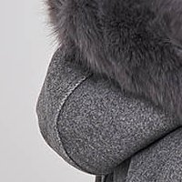 Palton din lana gri cambrat cu gluga detasabila accesorizat cu blana ecologica - SunShine