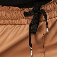 Beige Faux Leather Tapered Pants with Elastic Waistband - SunShine
