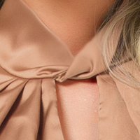 Nude women`s blouse from satin loose fit roll-neck