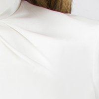 Ivory Satin Ladies Blouse with Wide Cut and Twisted Collar - PrettyGirl