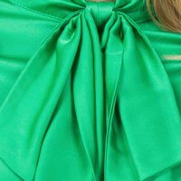 Bluza dama din satin verde cu croi larg accesorizata cu o fundita la guler - PrettyGirl