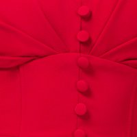Rochie din stofa usor elastica rosie tip creion cu nasturi decorativi - PrettyGirl
