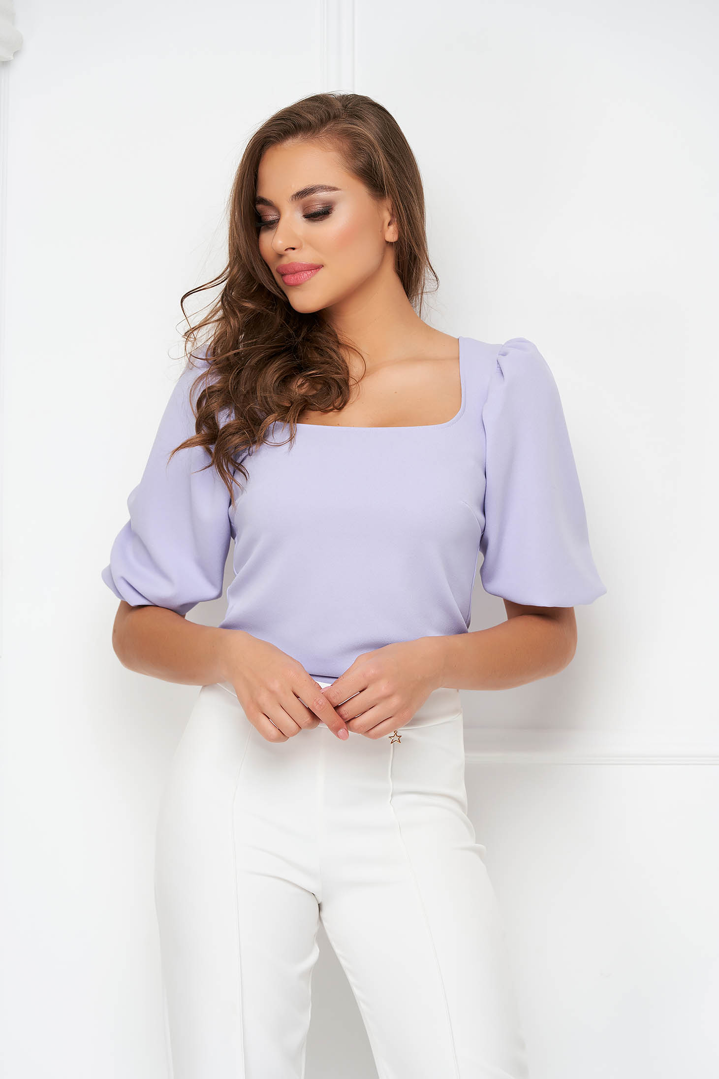 Lila women`s blouse crepe tented with puffed sleeves with cuffs - StarShinerS