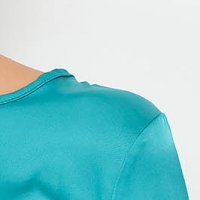 Turquoise women`s blouse from satin loose fit with cuffs with decorative buttons - StarShinerS
