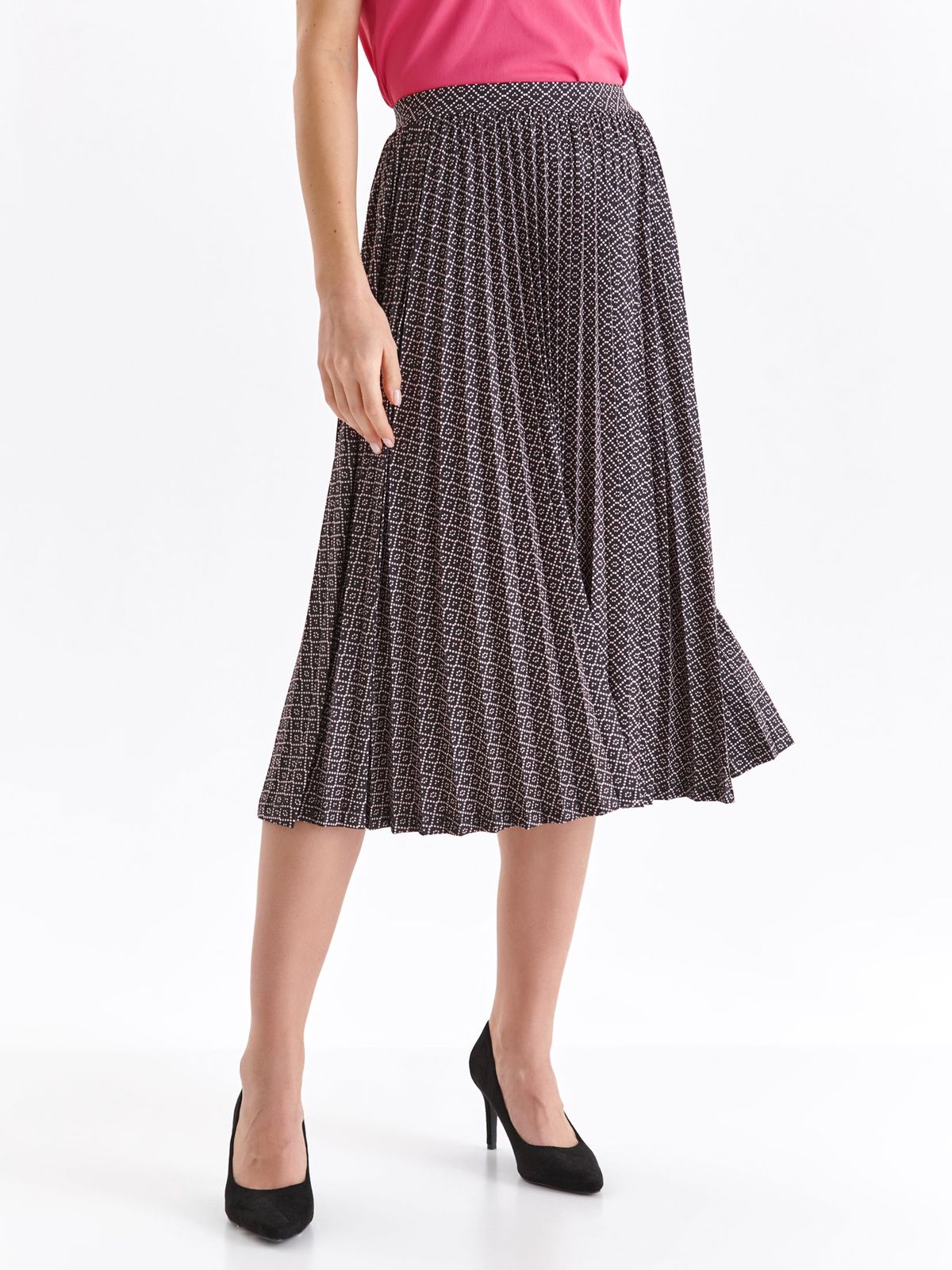 Skirt pleated thin fabric midi cloche with elastic waist