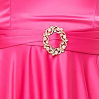Fuchsia Satin Midi Dress in Flared Style with Bell Sleeves - StarShinerS