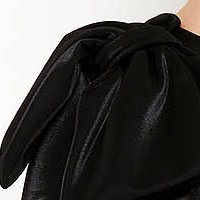 Black dress slightly elastic fabric midi pencil bow accessory one shoulder - StarShinerS