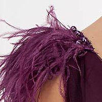 Purple dress from tulle long cloche with embellished accessories feather details