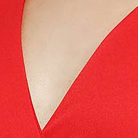 Red slightly elastic fabric dress in flared style with feathers - Fofy