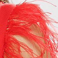 Red slightly elastic fabric dress in flared style with feathers - Fofy