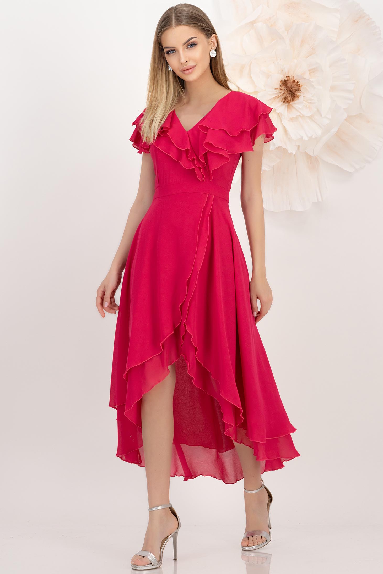 StarShinerS fuchsiová šaty zvonový skleník závoj přes koleno 1 - StarShinerS.cz