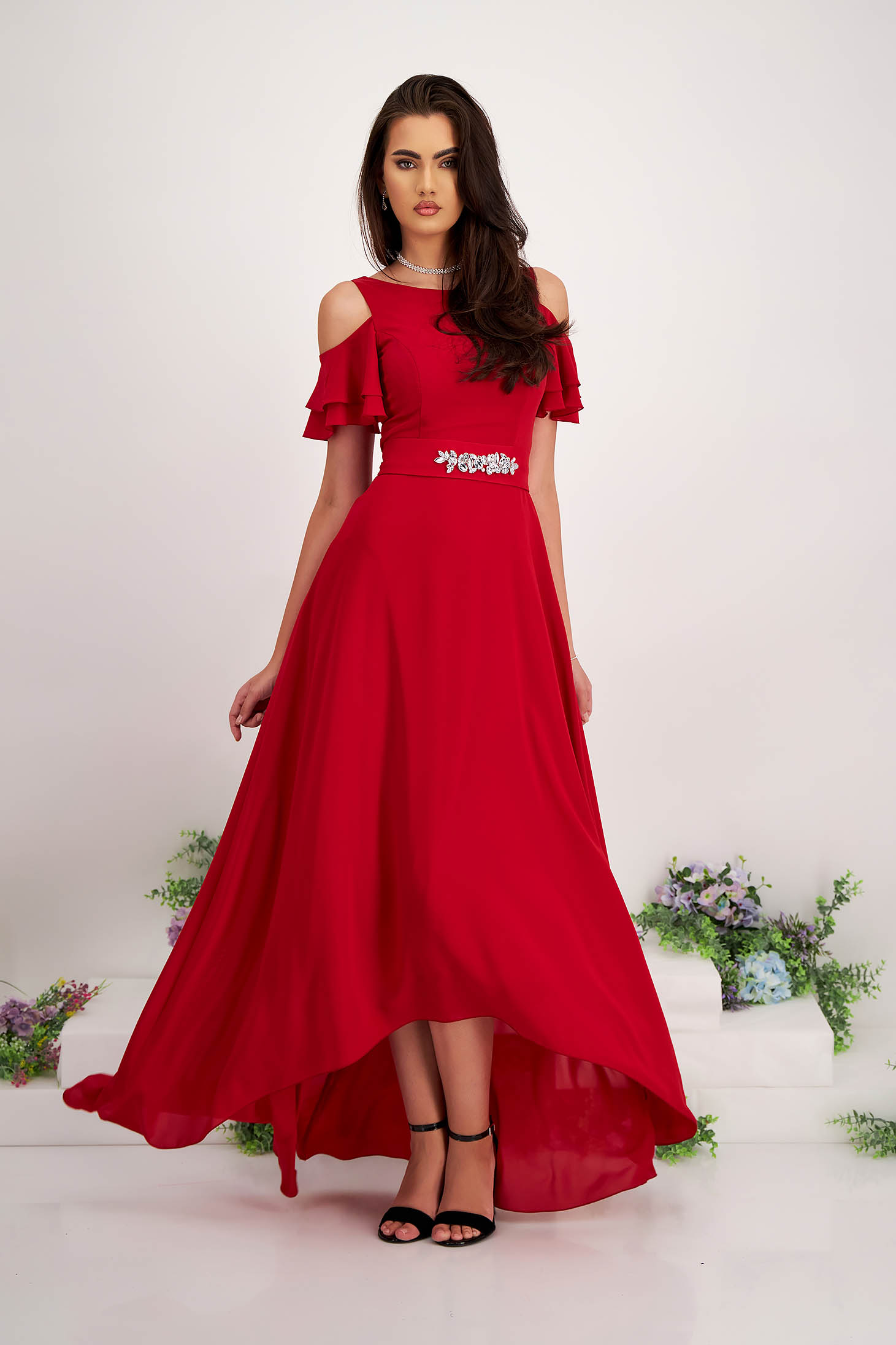 Piros hosszú harang ruha 1 - StarShinerS.hu